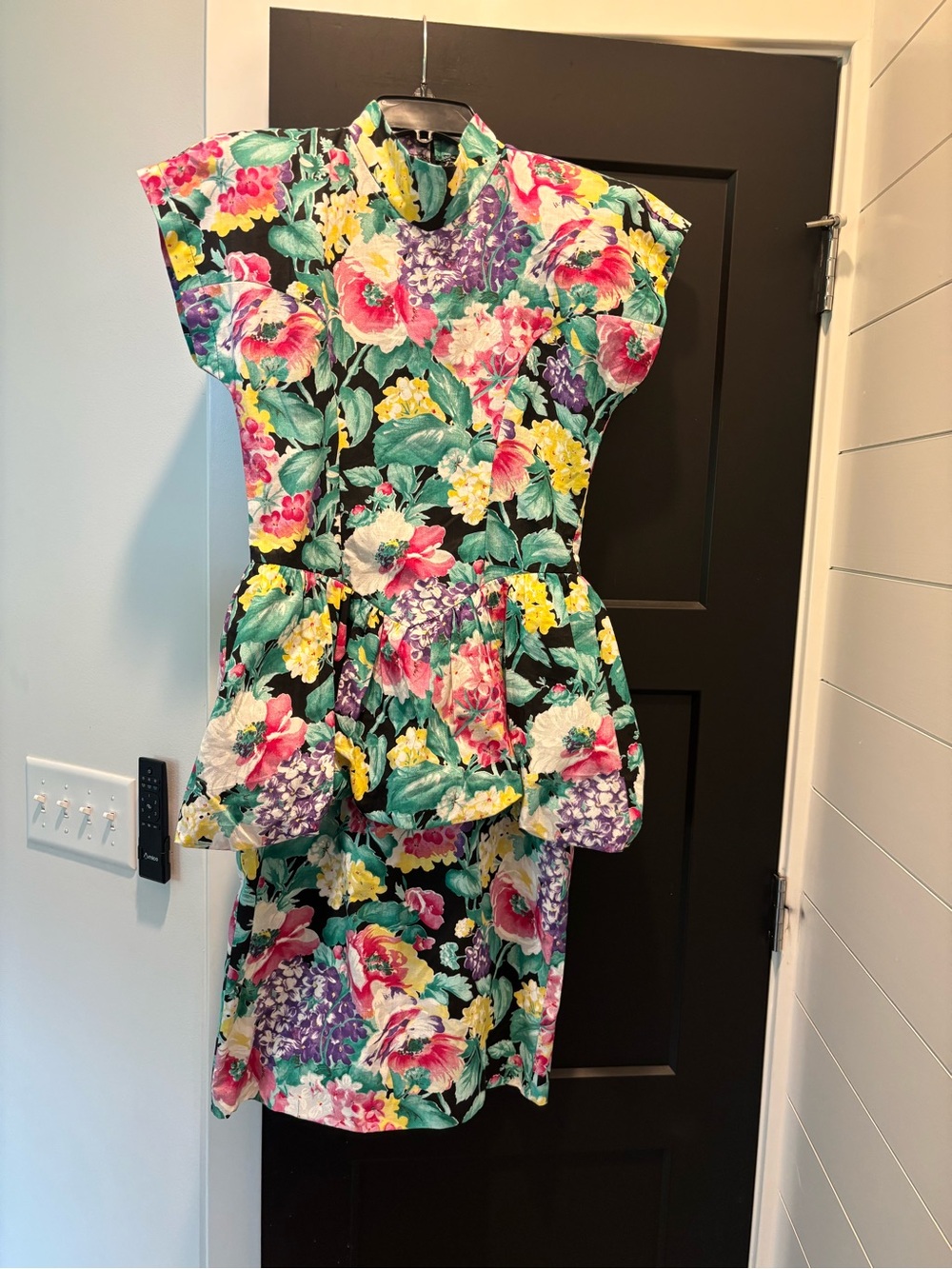 KATIE MFG Vintage 1980s Floral Cotton Drop Waist Midi Dress Tiered Flounce Skirt